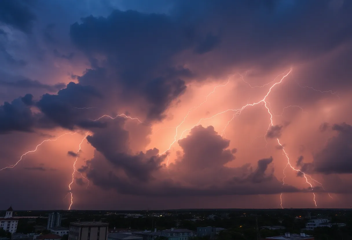Dramatic storm clouds and lightning over Charleston