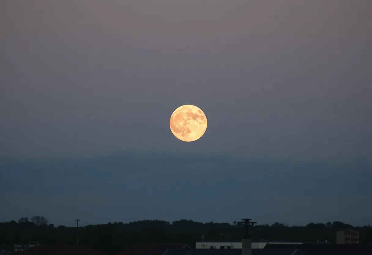 Strawberry moon rising over South Carolina landscape