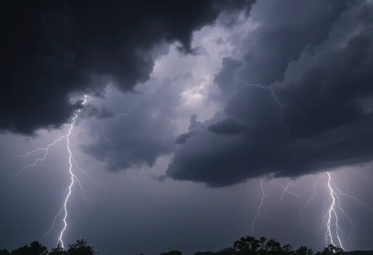 Dramatic thunderstorm clouds with lightning over Barnwell County