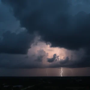 Dark thunderclouds over Charleston indicating severe weather