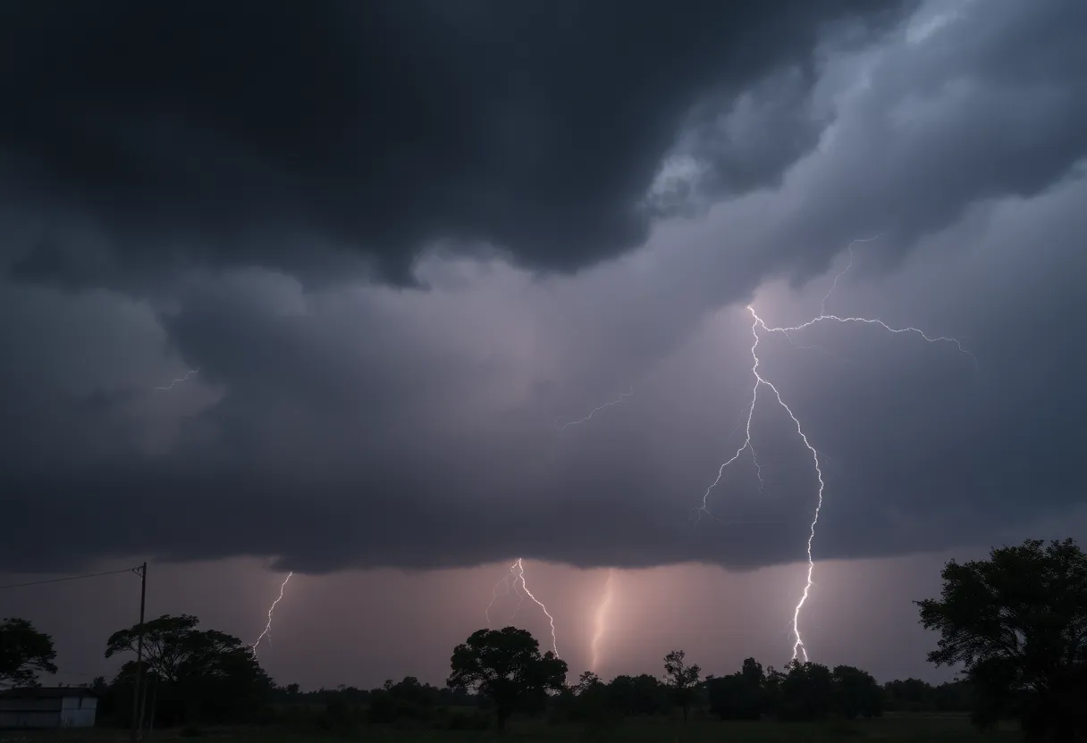 Dark storm clouds with lightning above Darlington County