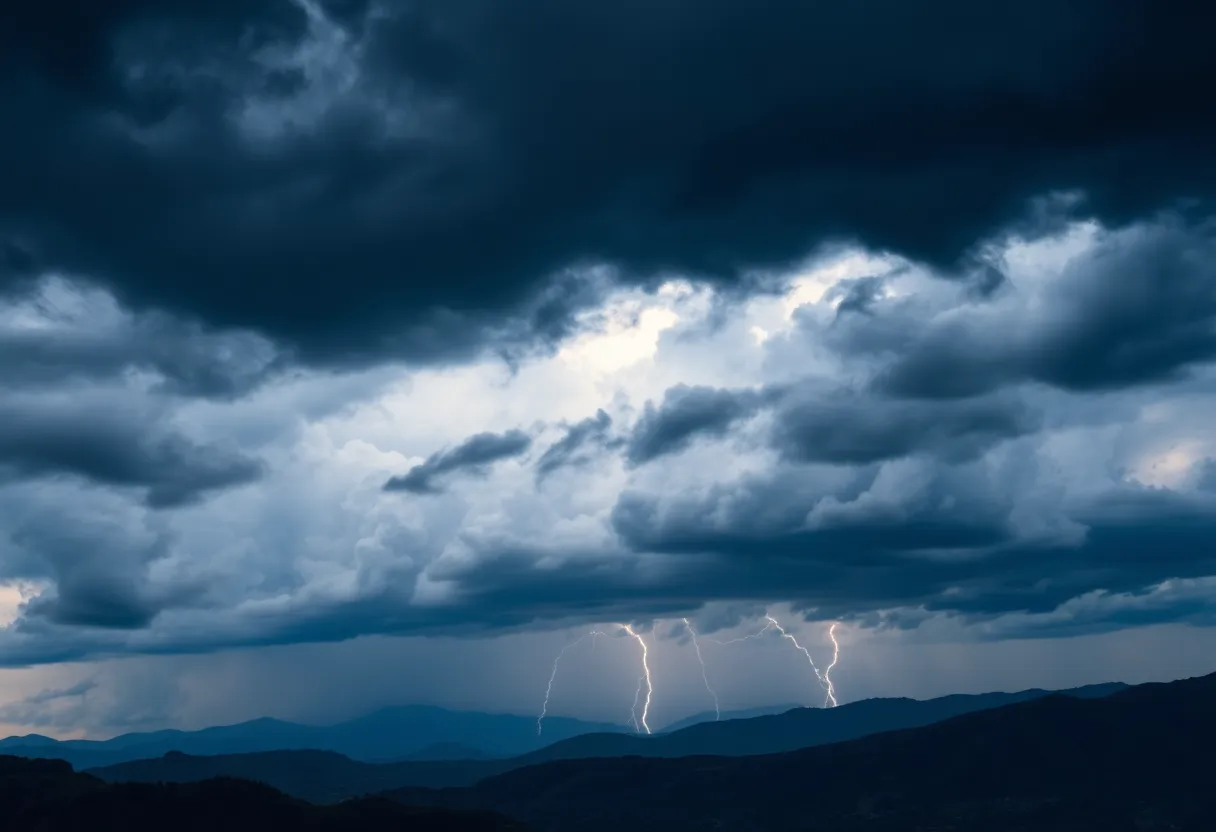 Dark thunderstorm clouds over the mountains in Pickens County, SC