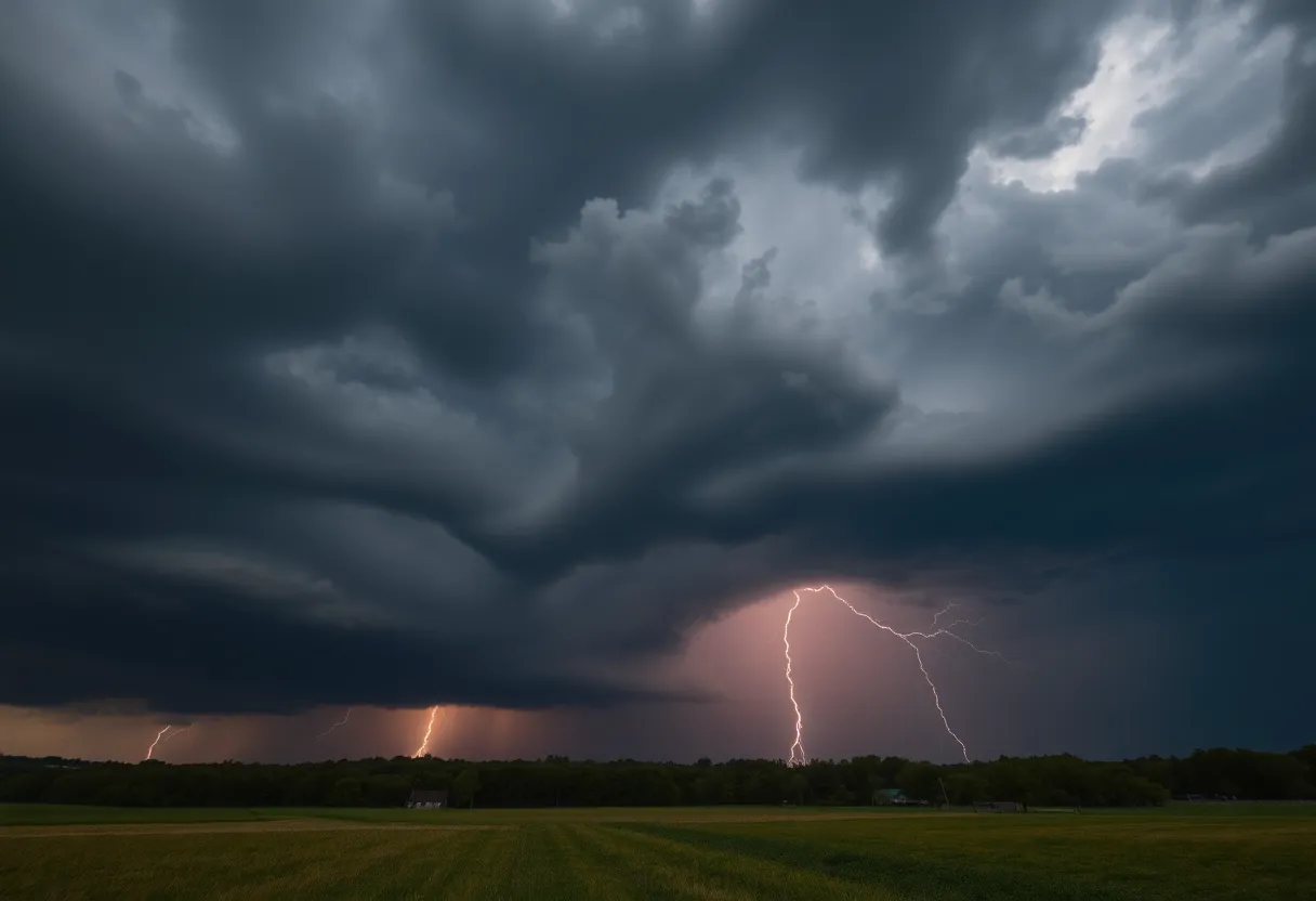 Dramatic thunderstorm clouds with lightning over Pickens County
