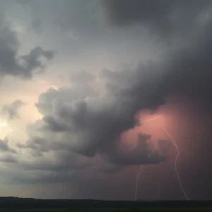 Dramatic sky with thunderstorm clouds over South Carolina and North Georgia