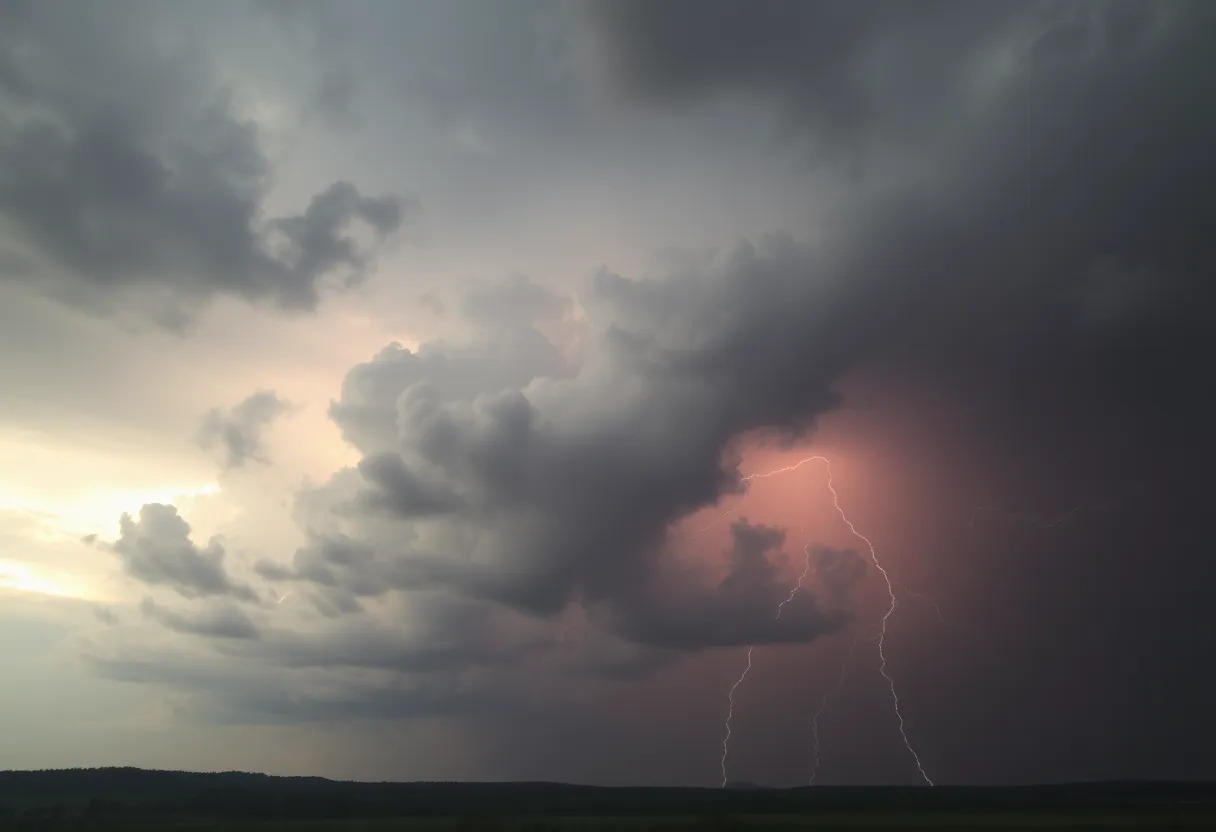 Dramatic sky with thunderstorm clouds over South Carolina and North Georgia