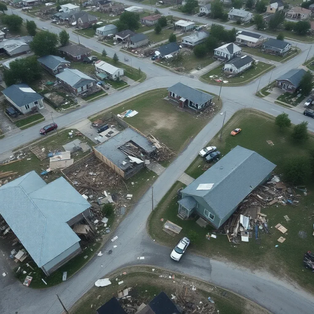 Aerial view of tornado damage in Bamberg, SC