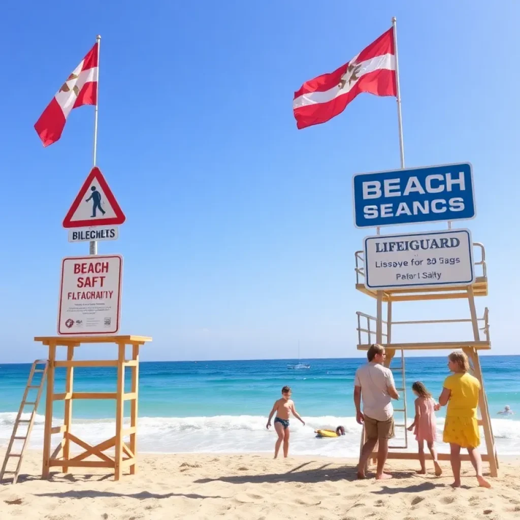 Lifeguards and beachgoers observing safety measures on Hilton Head Island