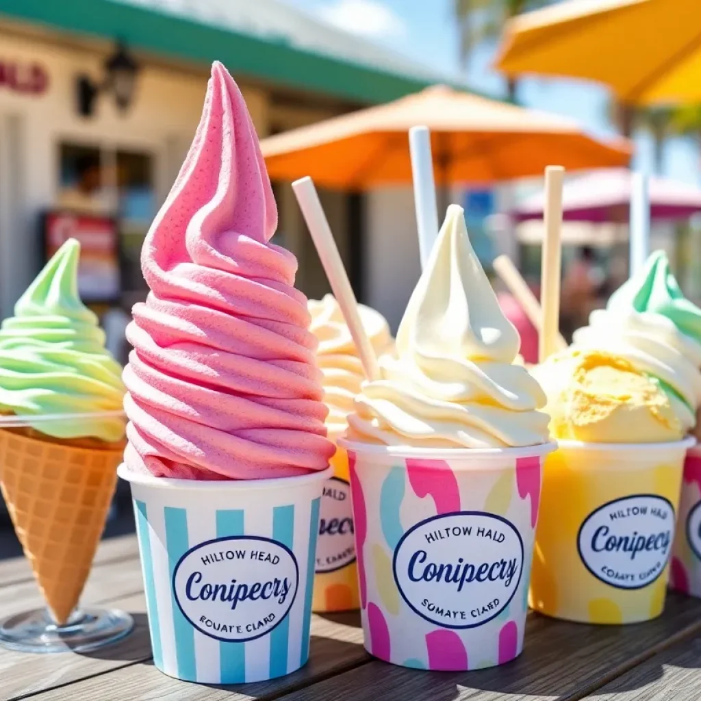 Assortment of ice cream cones from various Hilton Head shops