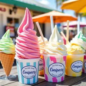 Assortment of ice cream cones from various Hilton Head shops