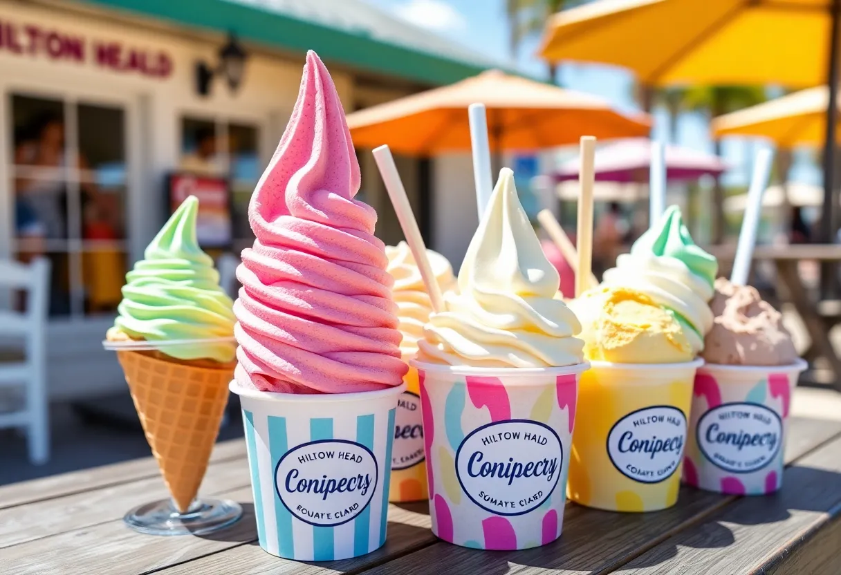 Assortment of ice cream cones from various Hilton Head shops