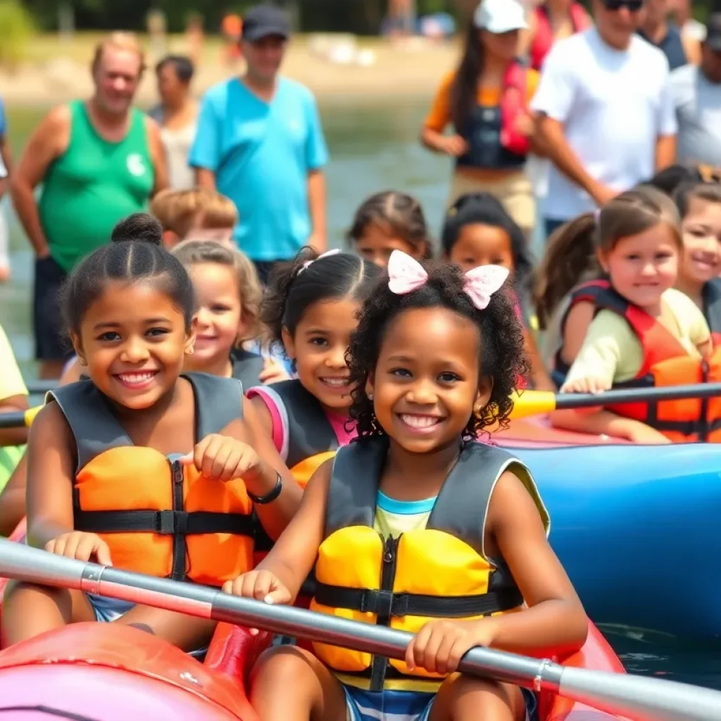 Children and volunteers at Camp Leo's 50th anniversary celebration engaged in activities