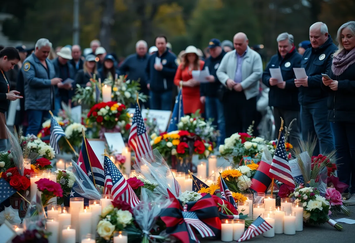 Memorial for deputies with flowers and candles