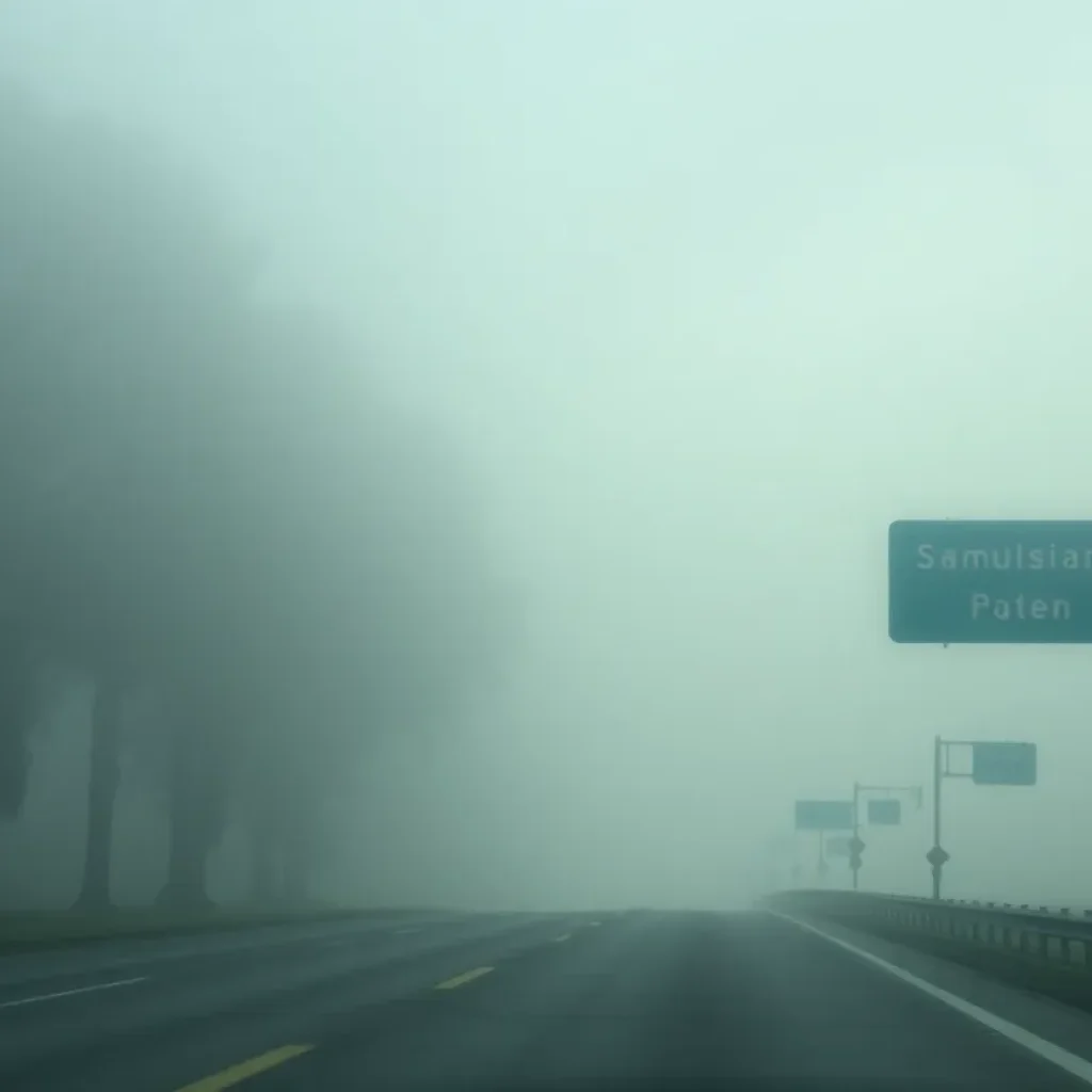 Dense fog on a highway in Charleston, South Carolina