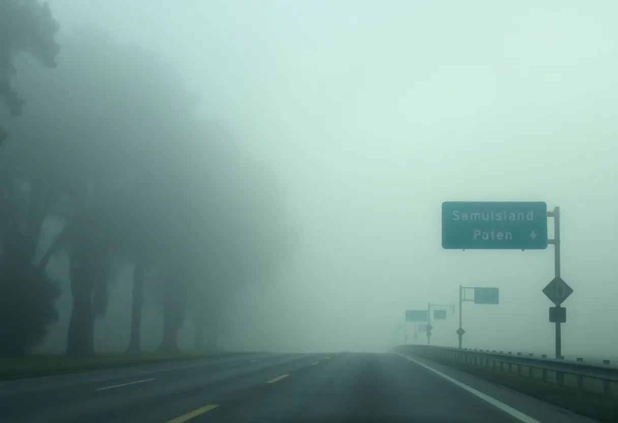 Dense fog on a highway in Charleston, South Carolina