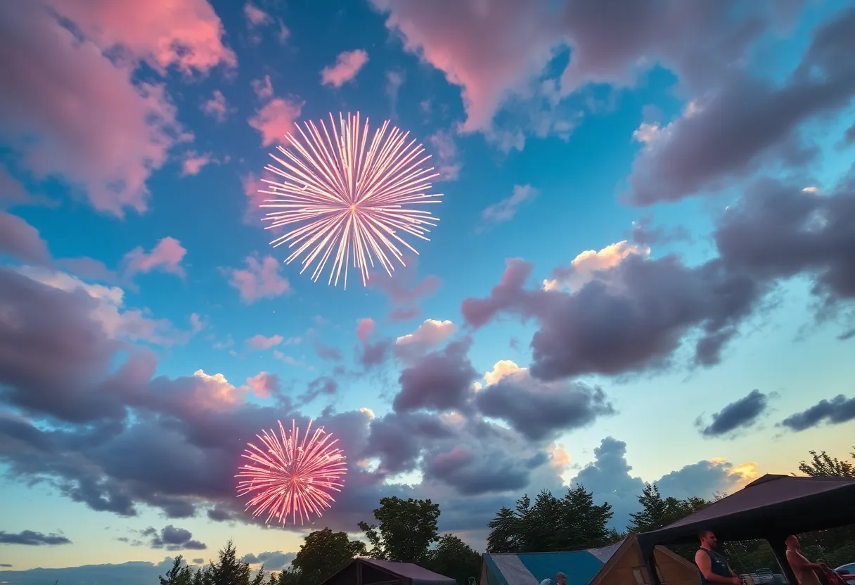 Fireworks illuminating the night sky during a Fourth of July celebration