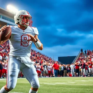 A quarterback in action during a college football game.