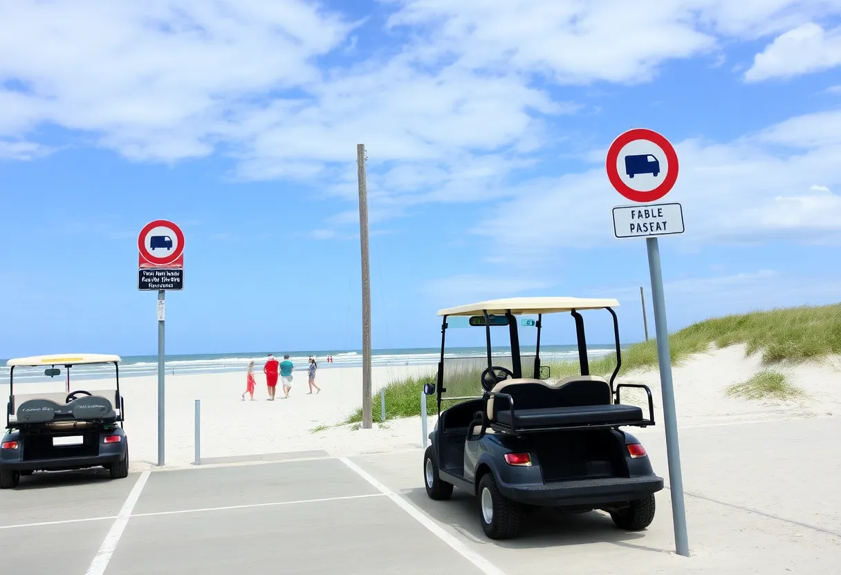 Golf carts parked in designated areas on Hilton Head Island beach