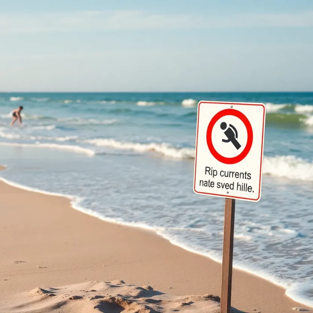 Warning signs about rip currents at Hilton Head beach