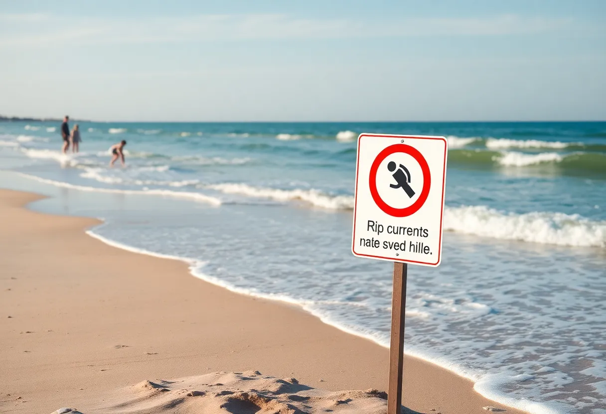 Warning signs about rip currents at Hilton Head beach
