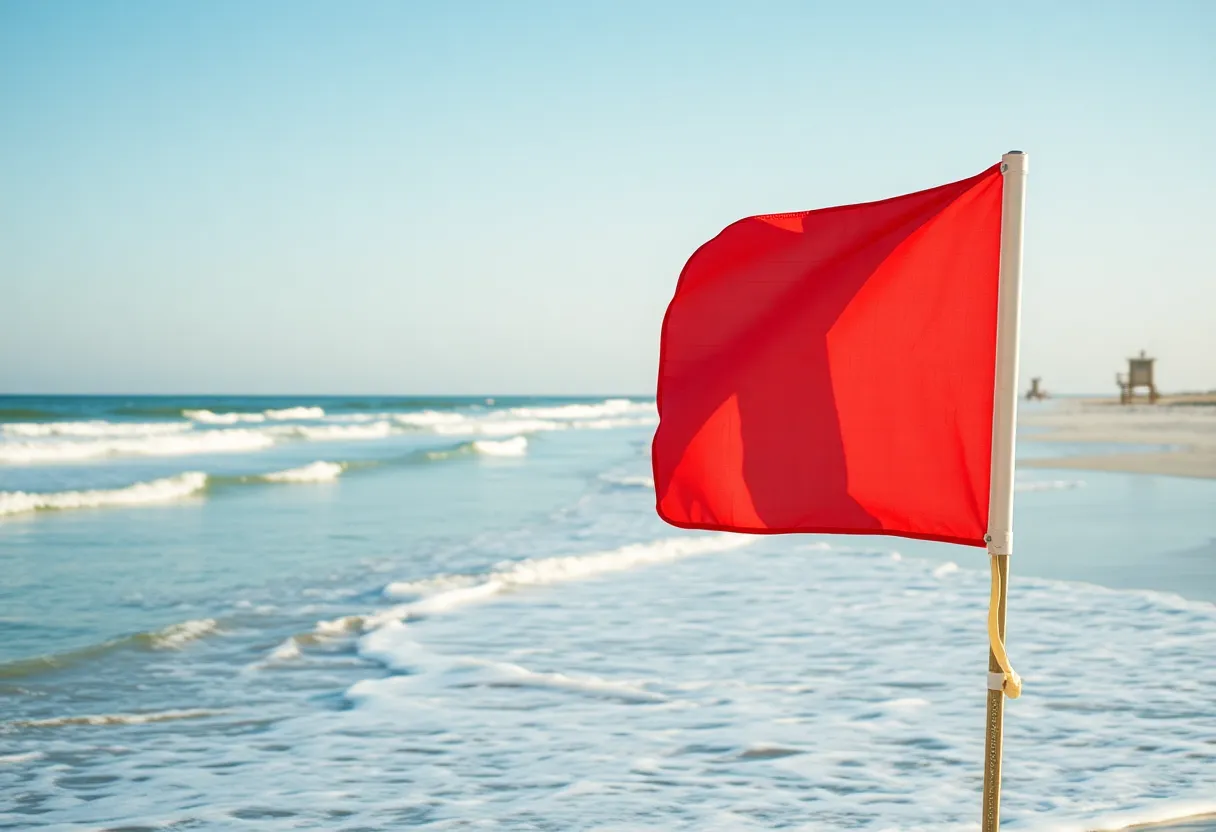 Beachgoers enjoying Hilton Head Island with shark safety signs