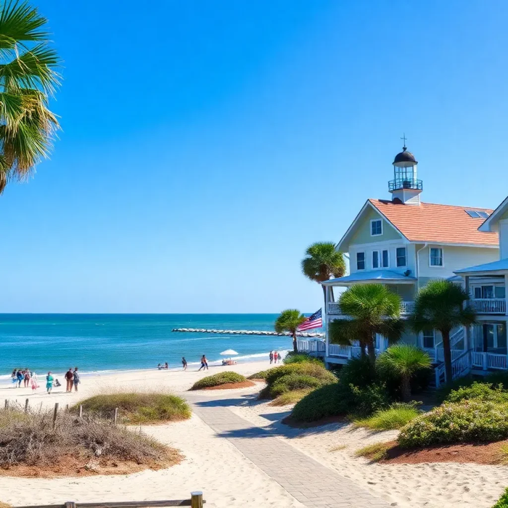 Scenic view of Hilton Head Island's sandy beach and accommodations.