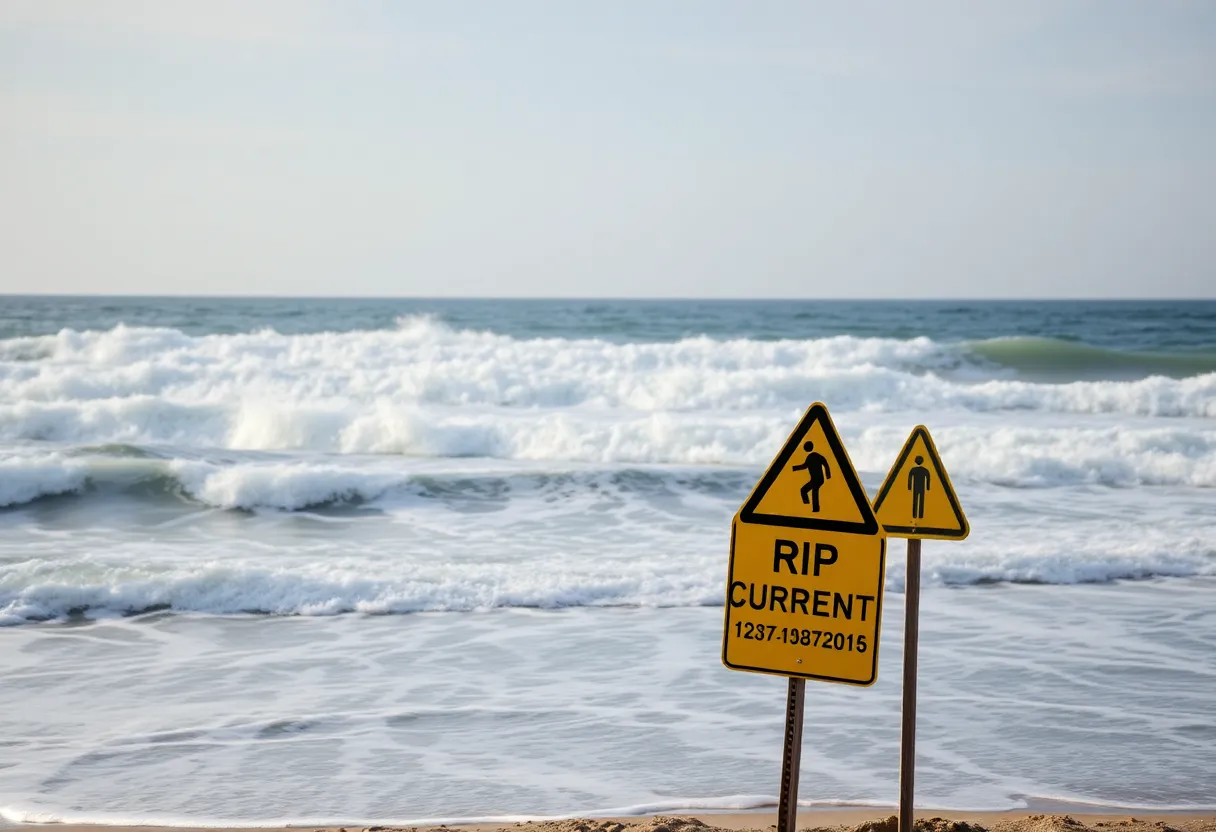Beach safety signs and lifeguards on Hilton Head Island