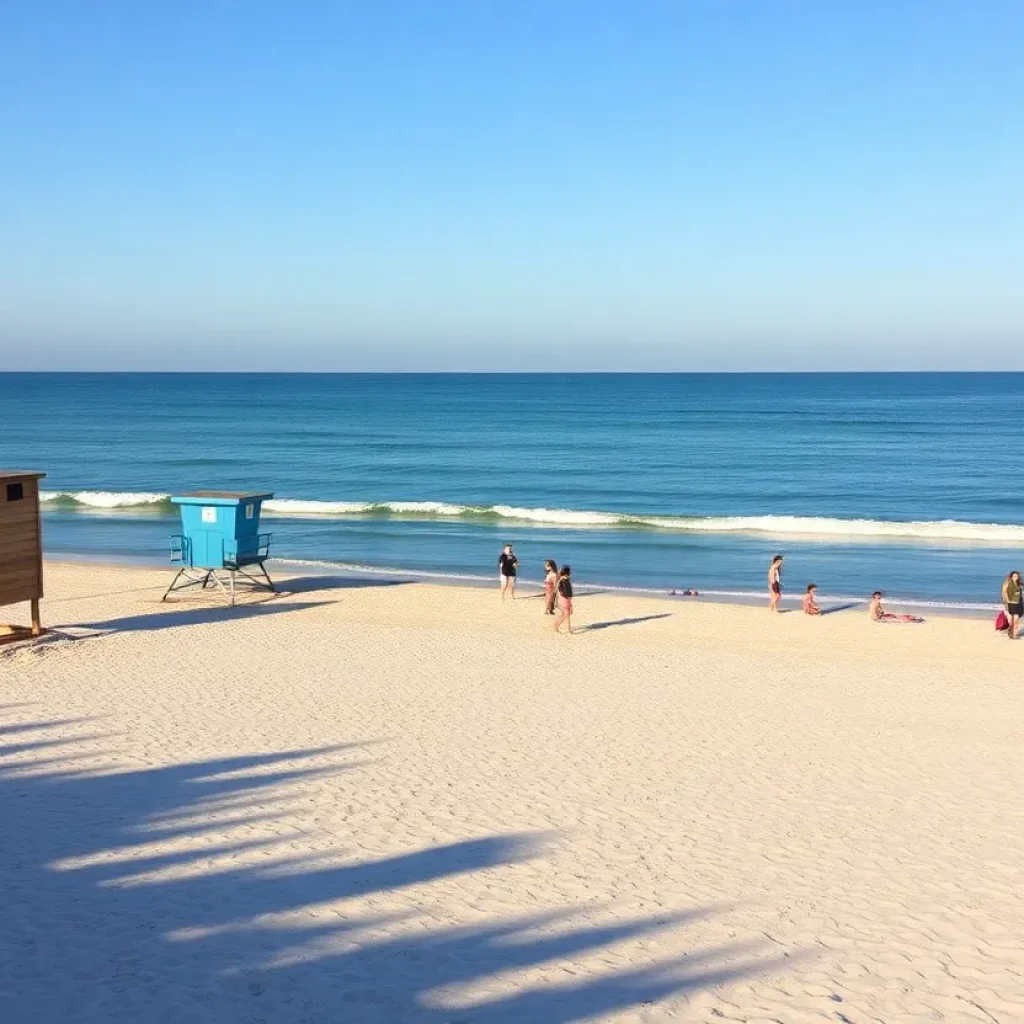 Scenic view of Hilton Head Island beach with lifeguard stations