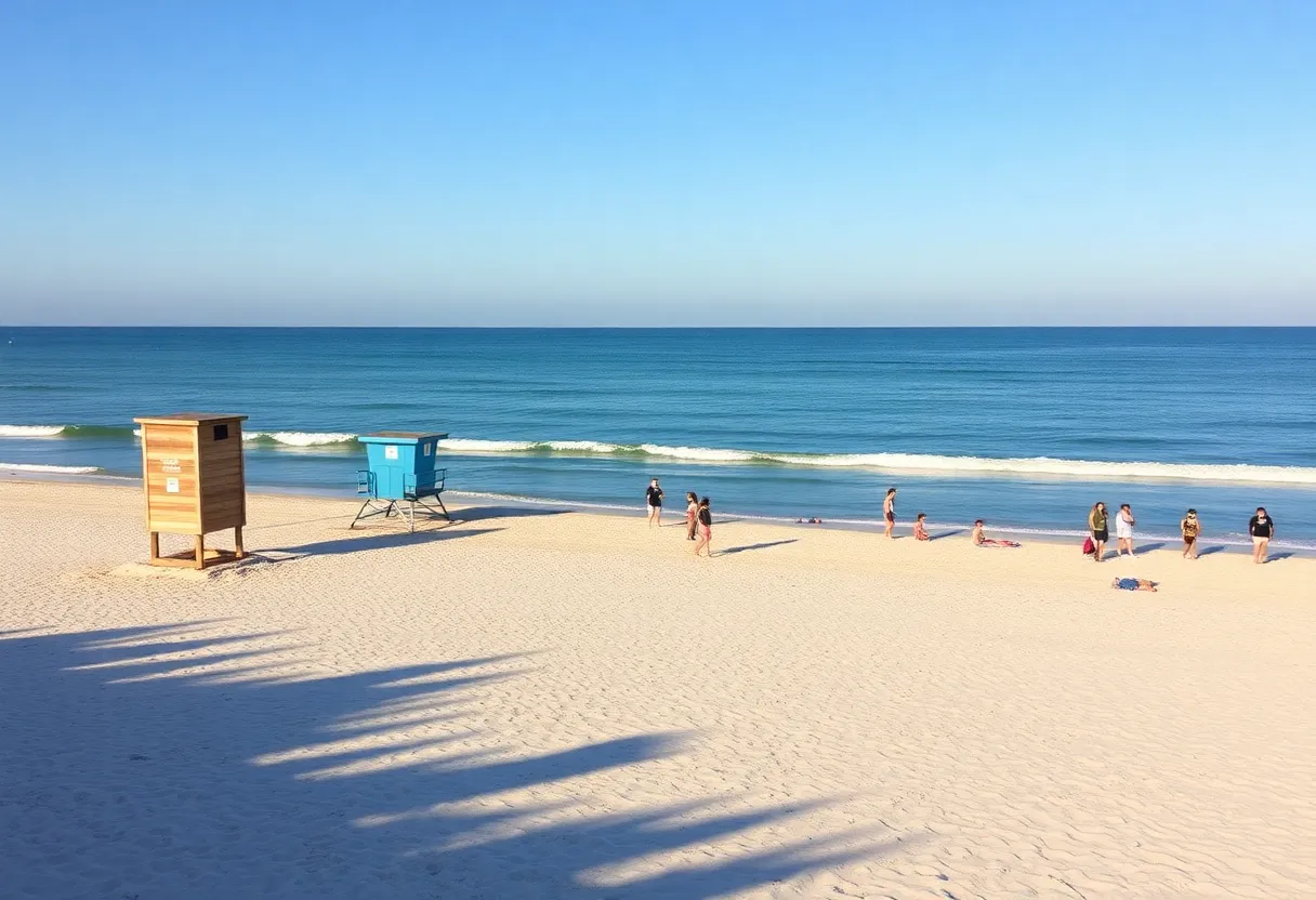 Scenic view of Hilton Head Island beach with lifeguard stations