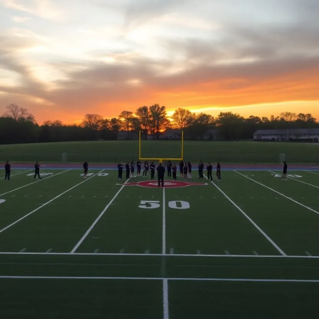 Athletic field at Hilton Head Island High School during sunset