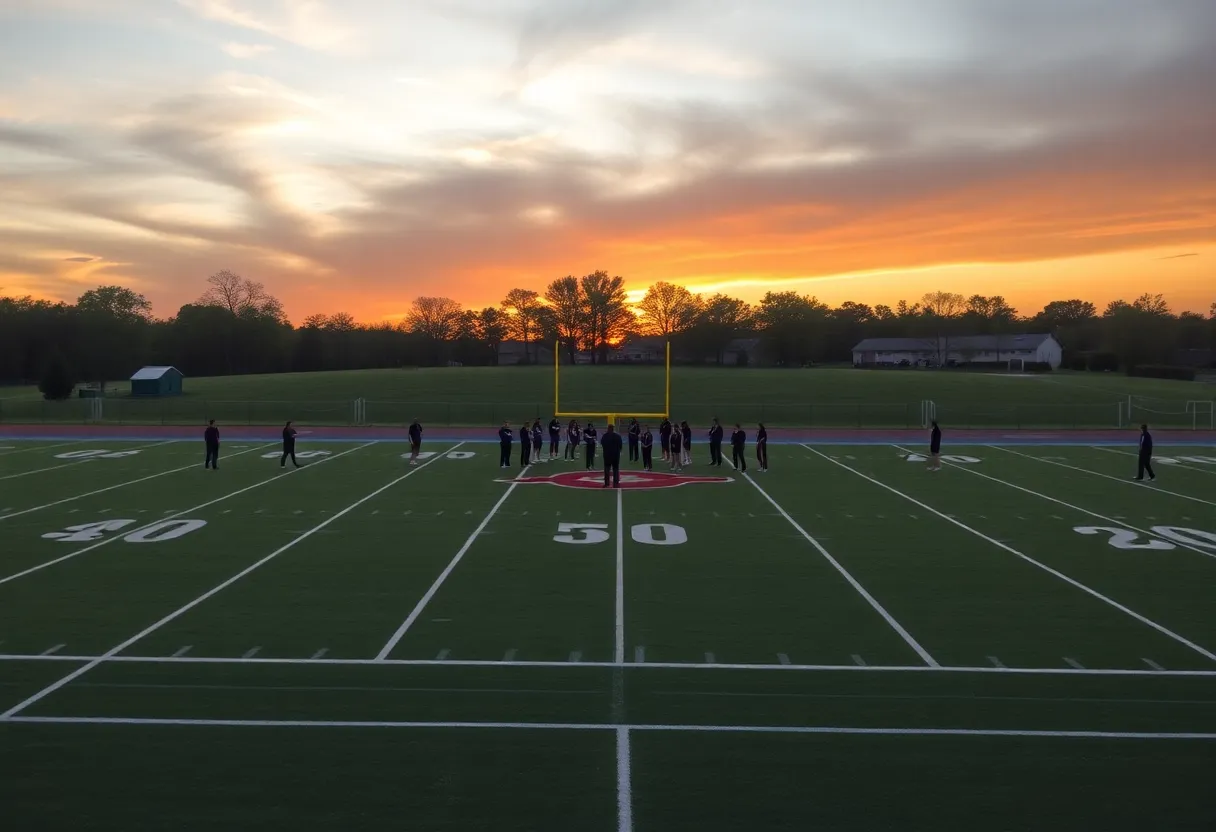 Athletic field at Hilton Head Island High School during sunset