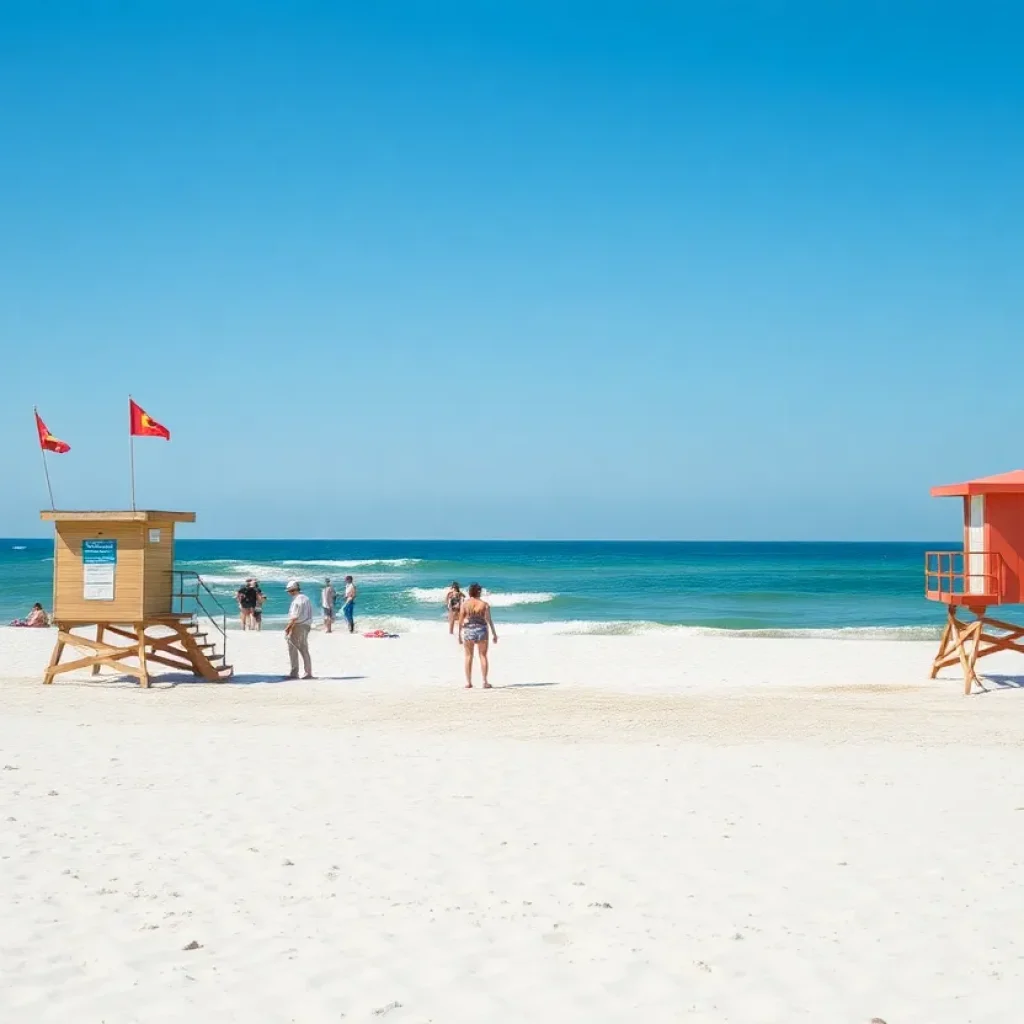Beachgoers on Hilton Head Island observing safety flags