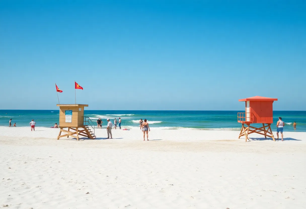 Beachgoers on Hilton Head Island observing safety flags
