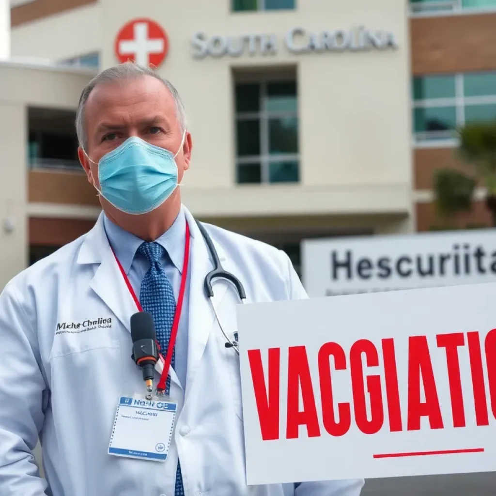 Health official discussing measles outbreak at a hospital in South Carolina