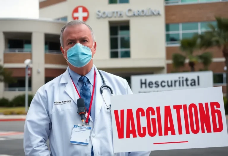 Health official discussing measles outbreak at a hospital in South Carolina