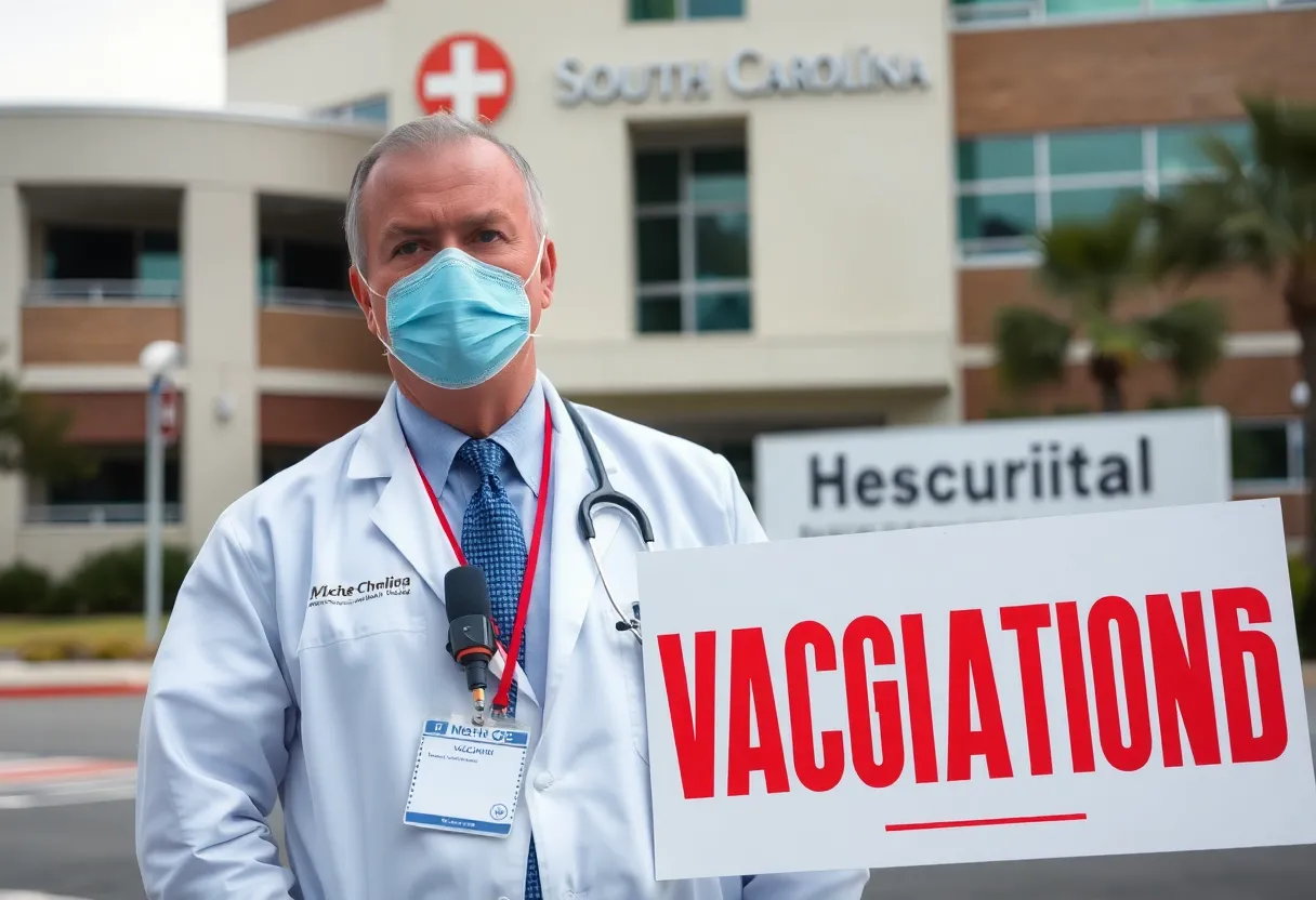 Health official discussing measles outbreak at a hospital in South Carolina