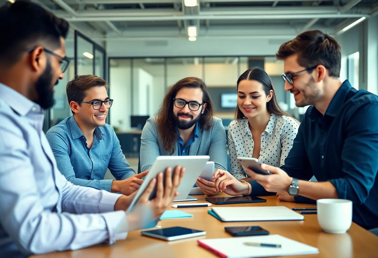 Team developing a multi-channel digital marketing strategy