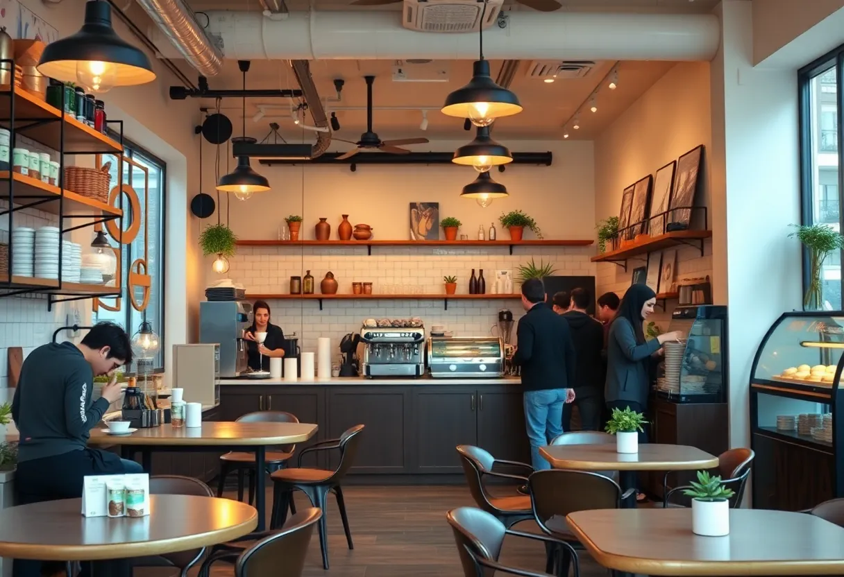 Interior of Origin Coffee café in Hilton Head, featuring modern design and coffee brewing equipment.