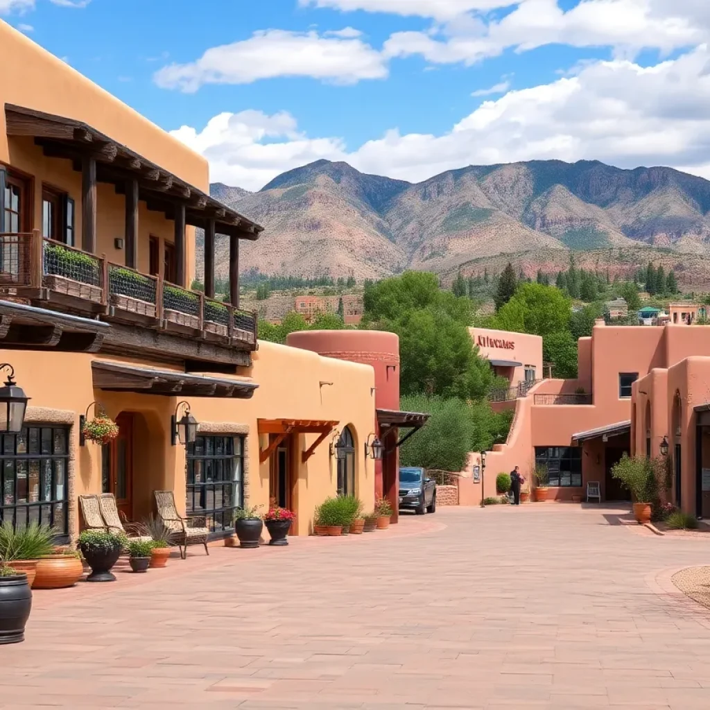 Scenic view of Santa Fe with Southwestern architecture and mountains