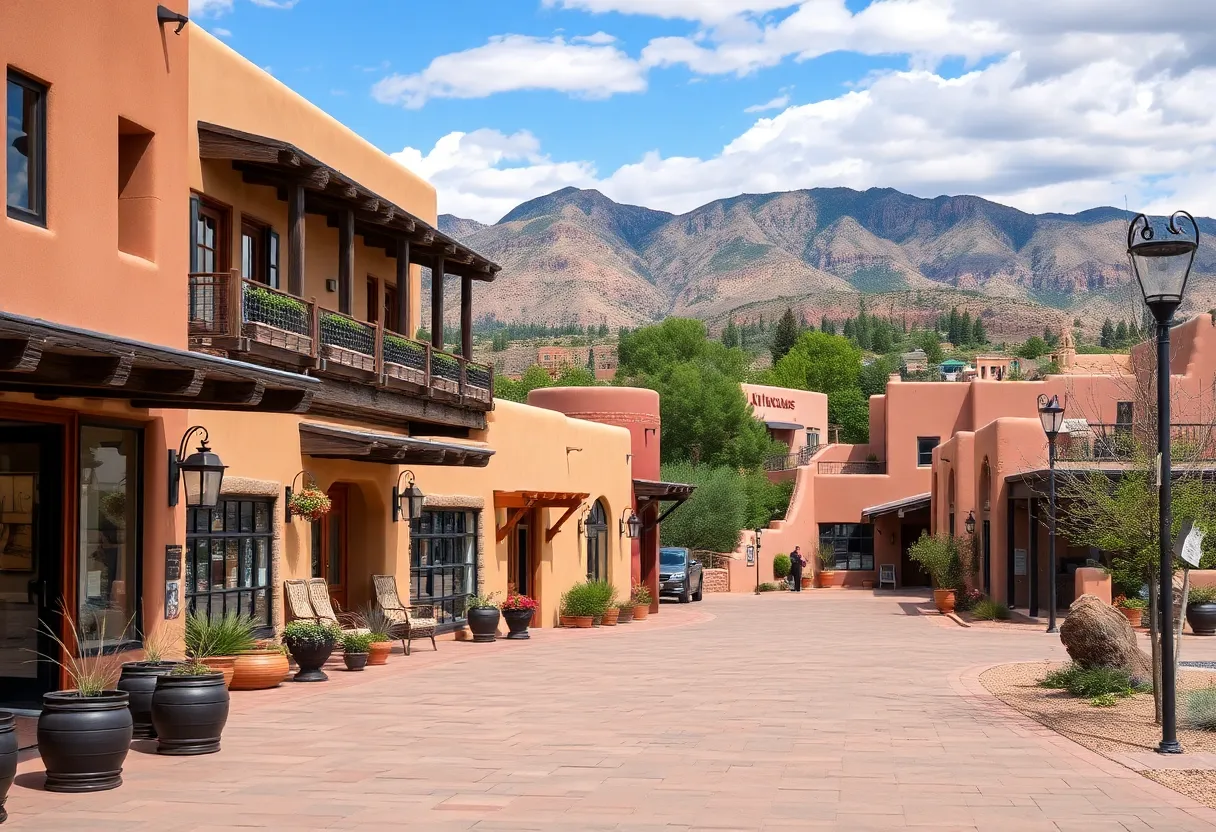 Scenic view of Santa Fe with Southwestern architecture and mountains