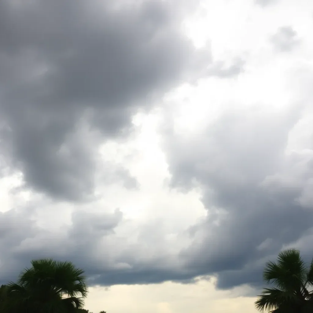 Dark storm clouds above Charleston SC with lightning