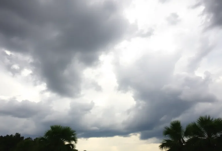 Dark storm clouds above Charleston SC with lightning