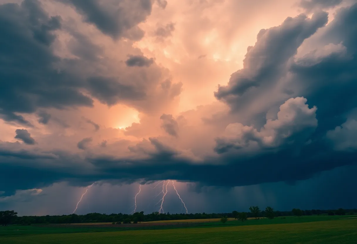 Dark thunderstorm clouds with lightning