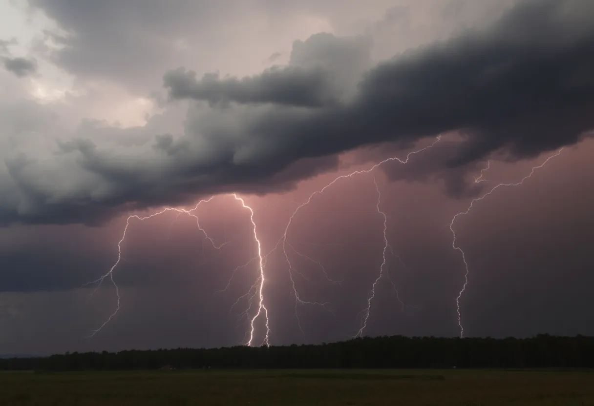 Dramatic thunderstorm clouds over coastal landscape in South Carolina