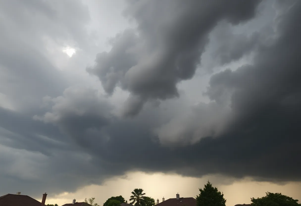 Dark storm clouds over Upstate South Carolina signifying severe thunderstorm alert.