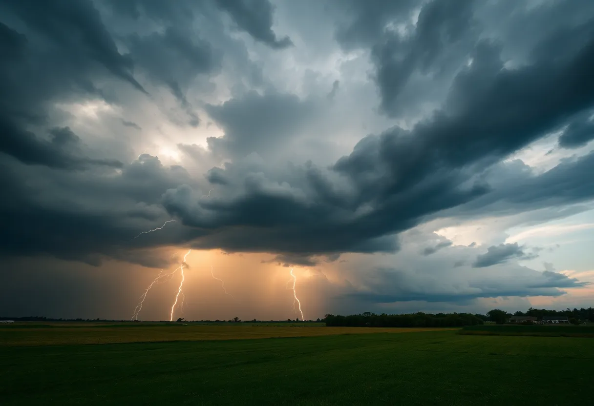 Dark storm clouds and lightning in Pickens County