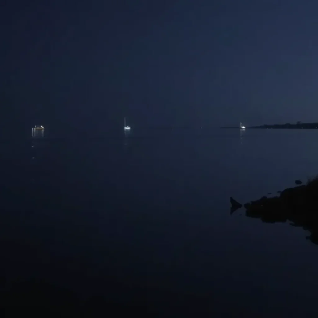 Night view of Skull Creek with soft reflections on the water