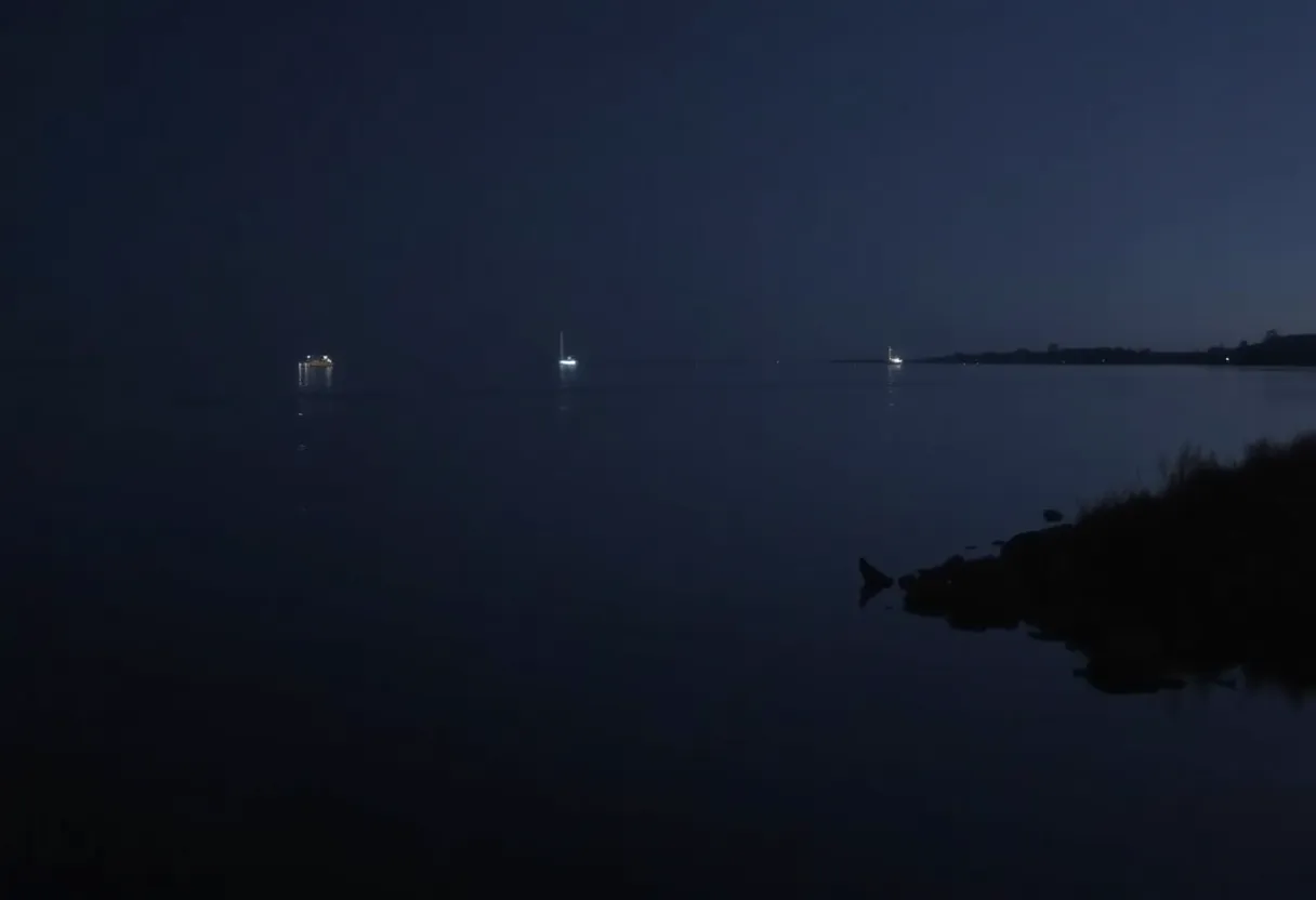 Night view of Skull Creek with soft reflections on the water