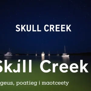 A peaceful view of Skull Creek at night with boats.