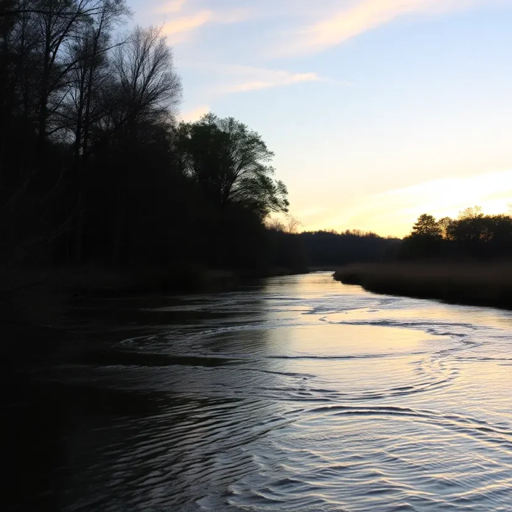 Serene view of Skull Creek with a sunset sky