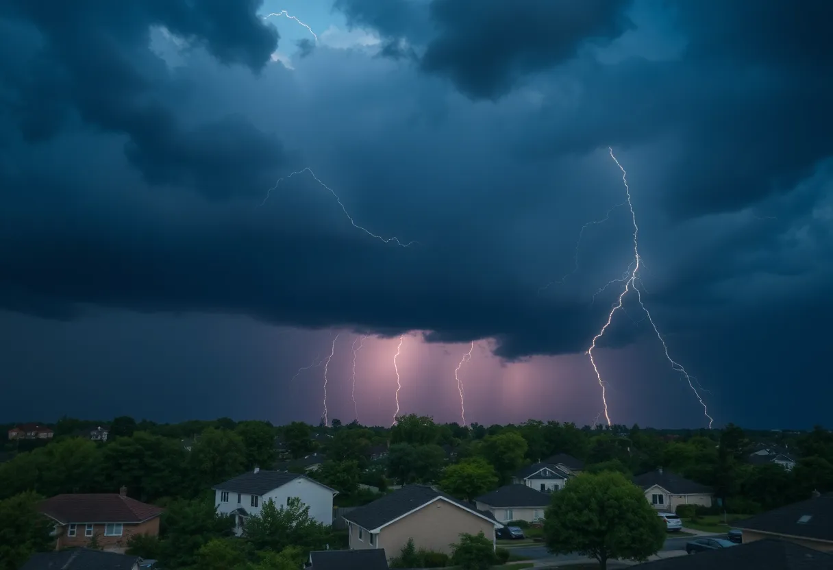 Stormy weather with dark clouds and lightning over Spartanburg County